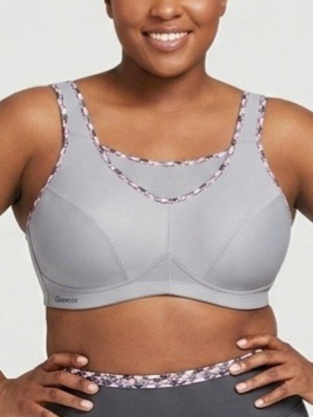 Glamorise Light Gray No Bounce Wireless Sports Bra Pink Camo Trim 40C Athleisure